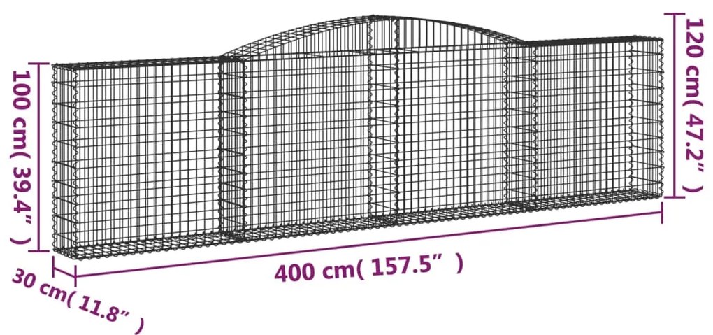 vidaXL Συρματοκιβώτια Τοξωτά 3 τεμ. 400x30x100/120 εκ. Γαλβαν. Ατσάλι