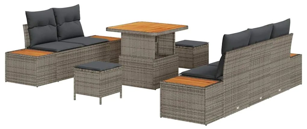 vidaXL Σετ Καναπέ Κήπου με μαξιλάρι 8 pcs Γκρι Πολυ ράταν