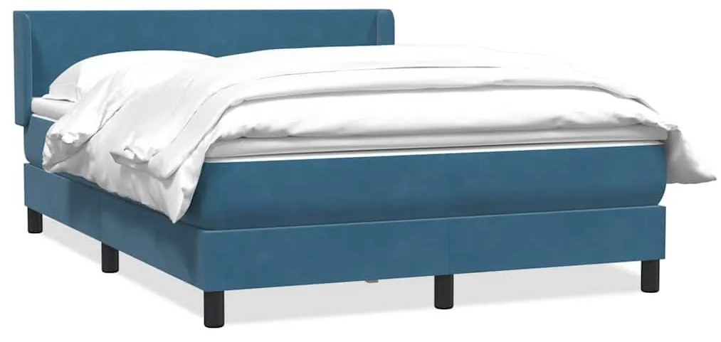 Κρεβάτι Boxspring με Στρώμα Σκούρο Μπλε 140x210 εκ. Βελούδινο - Μπλε