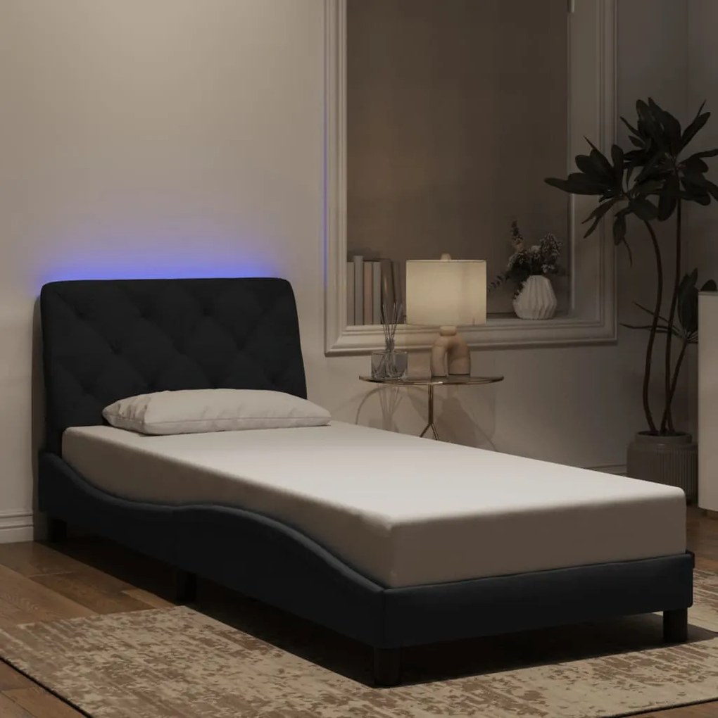 vidaXL Πλαίσιο Κρεβατιού με LED Μαύρο 90x190 εκ. Βελούδινο