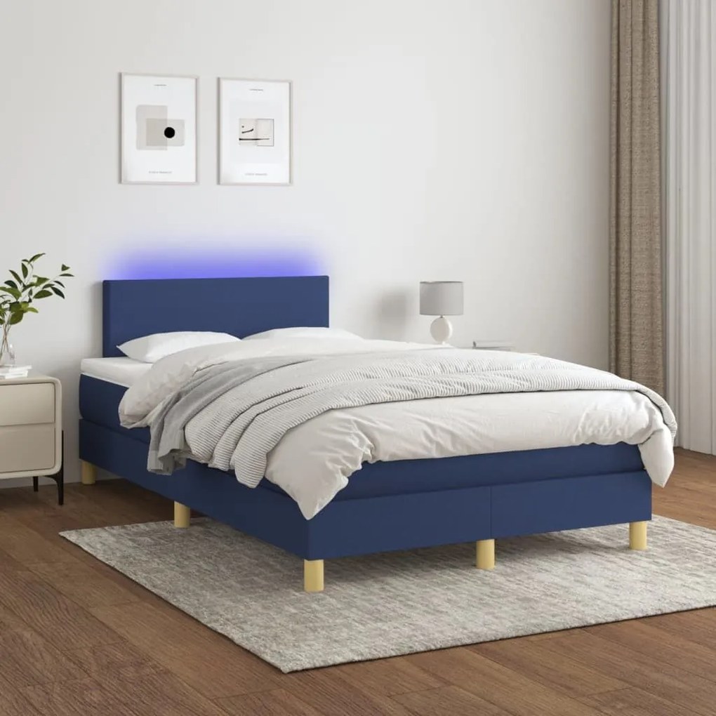 ΚΡΕΒΑΤΙ BOXSPRING ΜΕ ΣΤΡΩΜΑ &amp; LED ΜΠΛΕ 120X200 ΕΚ. ΥΦΑΣΜΑΤΙΝΟ 3133547