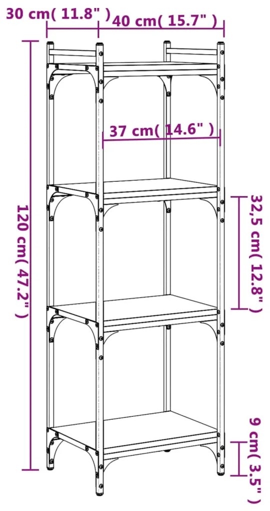 Βιβλιοθήκη 4 Επιπέδων Sonoma Δρυς 40x30x120 εκ. Επεξεργ. Ξύλο - Καφέ