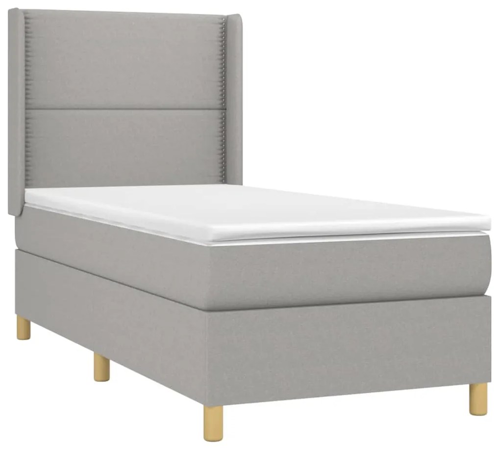 vidaXL Κρεβάτι Boxspring με Στρώμα Ανοιχτό Γκρι 90x190 εκ. Υφασμάτινο