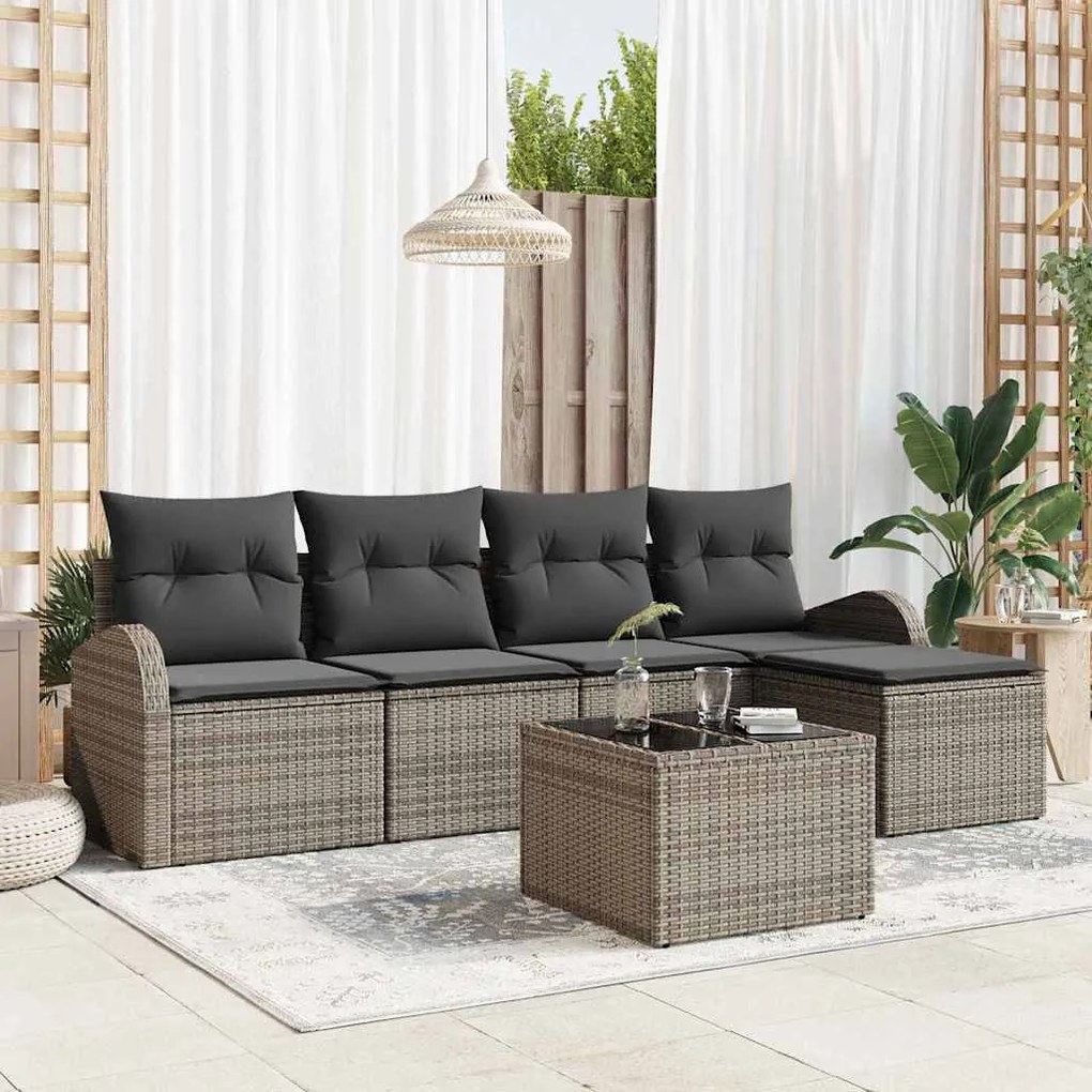 vidaXL Σετ Καναπέ Κήπου με μαξιλάρι 6 pcs Γκρι Πολυ ράταν