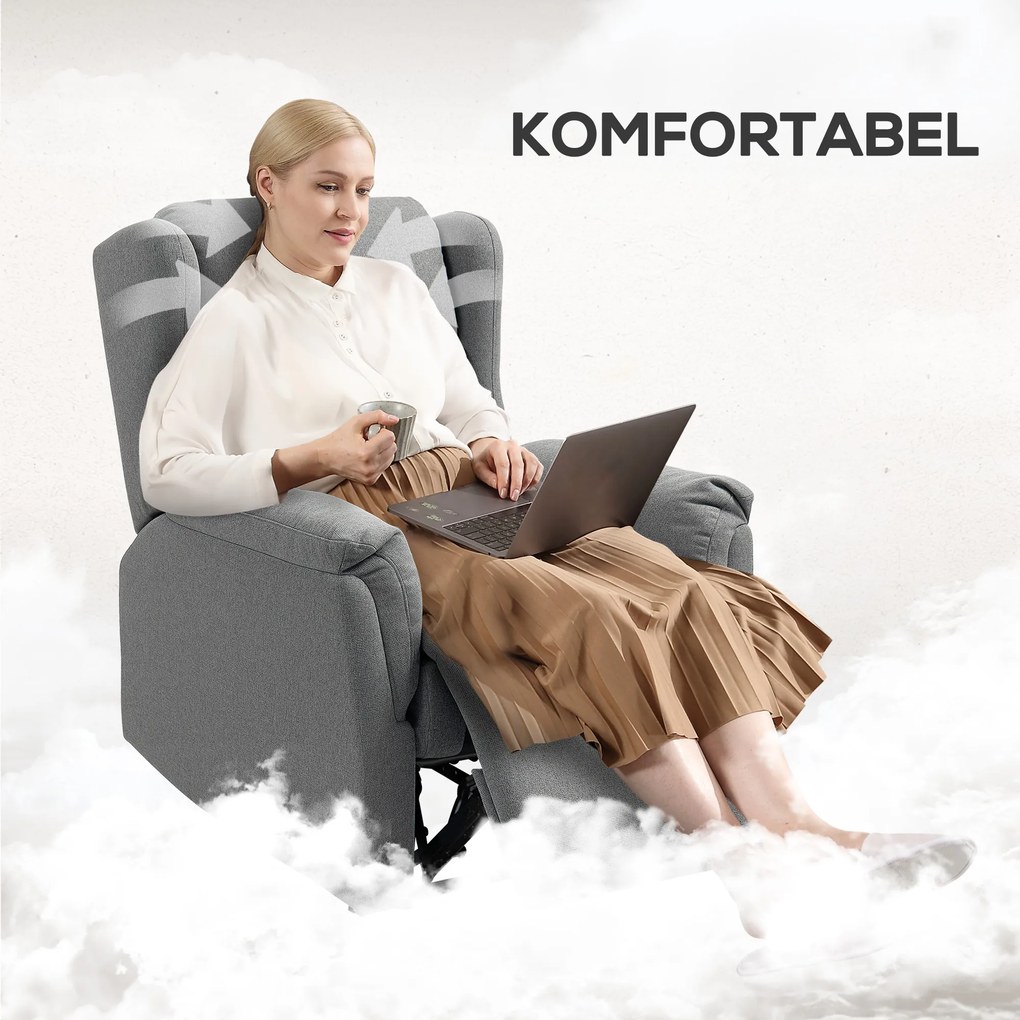 Πολυθρόνα ανάκλισης, Ρυθμιζόμενη πολυθρόνα με επένδυση και υποπόδιο, 160° κλίση, όψη λινό, γρήγορη συναρμολόγηση, Σκούρο γκρι