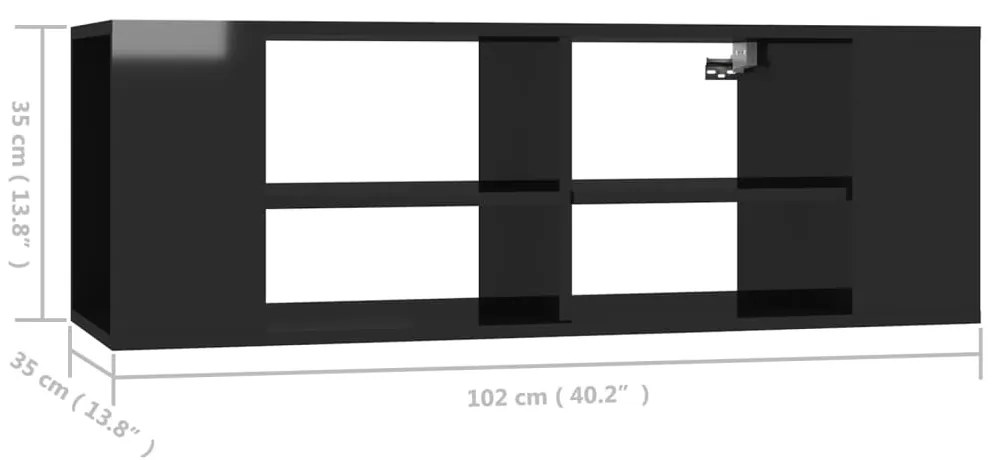 Έπιπλο Τηλεόρασης Κρεμαστό Γυαλ. Μαύρο 102x35x35 εκ Επεξ. Ξύλο 806245