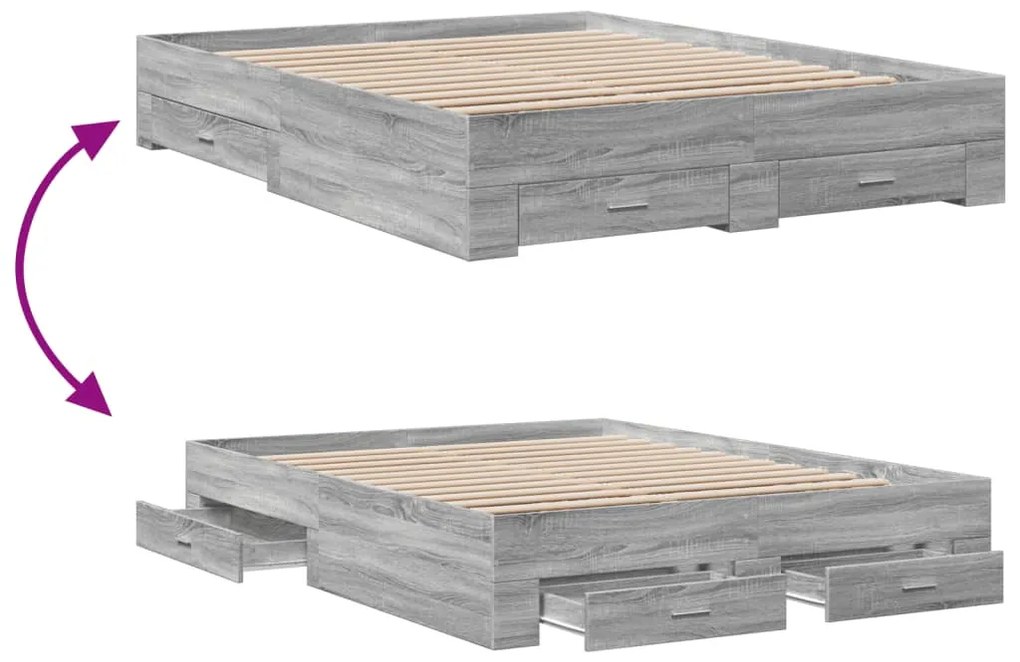 vidaXL Πλαίσιο Κρεβατιού με συρτάρια Γκρι sonoma 140x200εκ. Επεξ. Ξύλο