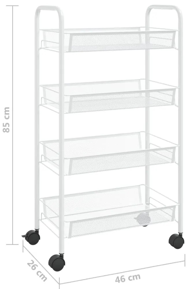 vidaXL Τρόλεϊ Κουζίνας 4 Επιπέδων Λευκό 46 x 26 x 85 εκ. Σιδερένιο