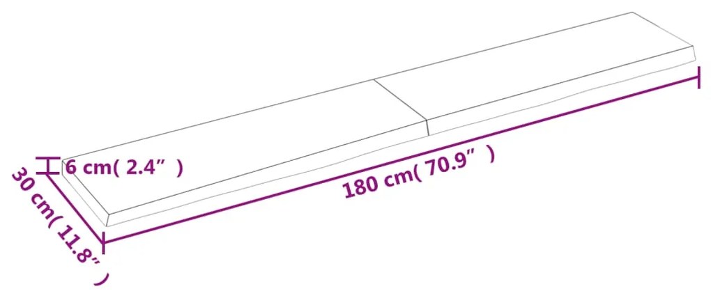 Πάγκος Μπάνιου Αν. Καφέ 180x30x(2-6) εκ. Επεξεργ. Μασίφ Ξύλο - Καφέ