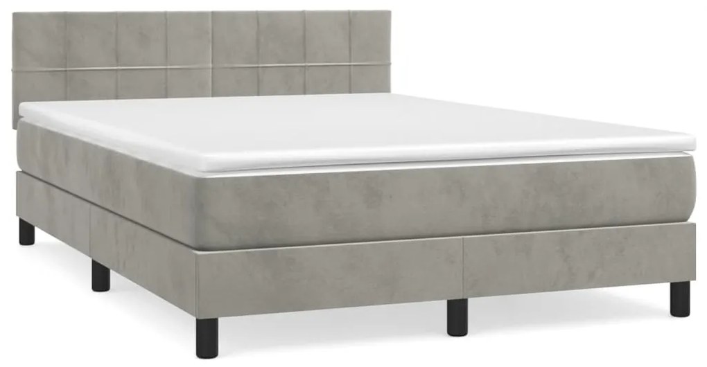 vidaXL Κρεβάτι Boxspring με Στρώμα Ανοιχτό Γκρι 140x190 εκ. Βελούδινο