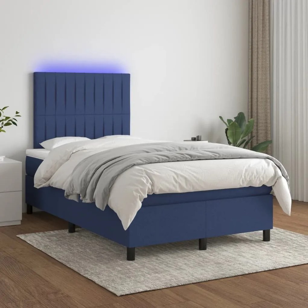 ΚΡΕΒΑΤΙ BOXSPRING ΜΕ ΣΤΡΩΜΑ &amp; LED ΜΠΛΕ 120X200 ΕΚ. ΥΦΑΣΜΑΤΙΝΟ 3135027