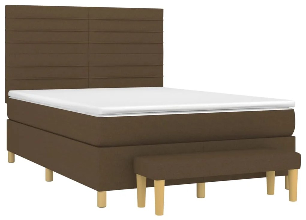 vidaXL Κρεβάτι Boxspring με Στρώμα Σκούρο Καφέ 140x200 εκ Υφασμάτινο