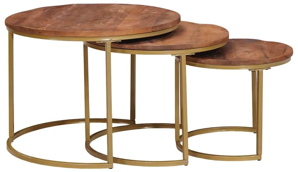 vidaXL Τραπεζάκια Καφέ Στερεών 3 pcs Μασίφ ξύλο μάνγκο και χάλυβας