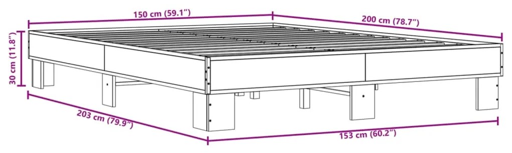 Πλαίσιο Κρεβατιού Καφέ Δρυς 150x200 εκ. Επεξ. Ξύλο &amp; Μέταλλο - Καφέ