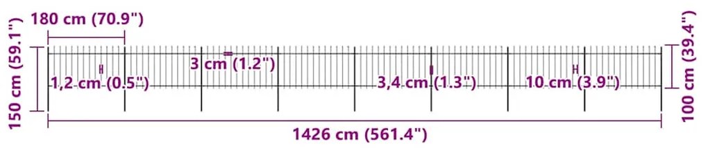 vidaXL Φράχτης Κήπου με Κορυφή Δόρυ Μαύρος Ατσάλινος 1426 x 100 εκ.