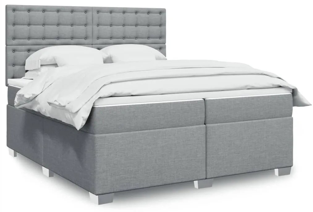 Κρεβάτι Boxspring με Στρώμα Ανοιχτό Γκρι 200x200 εκ. Υφασμάτινο