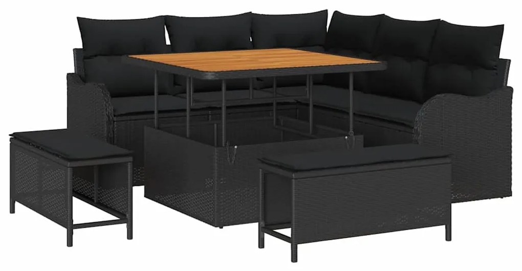 vidaXL Σετ Καναπέ Κήπου 8 pcs Μαύρο συνθετικό ρατάν