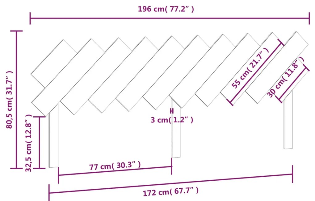 vidaXL Κεφαλάρι Κρεβατιού Μαύρο 196x3x80,5 εκ. Μασίφ Ξύλο Πεύκου