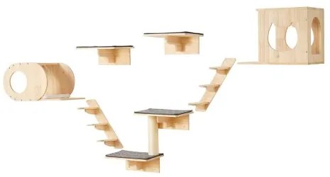 VEVOR Wall Mounted Cat Shelves Tree with Jumping Boards Nests Hammock Set of 7