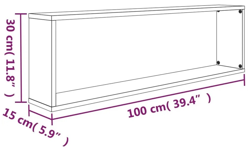 Ραφιέρες Τοίχου Κύβος 2 τεμ Γκρι Sonoma 100x15x30εκ. Επεξ. Ξύλο - Γκρι