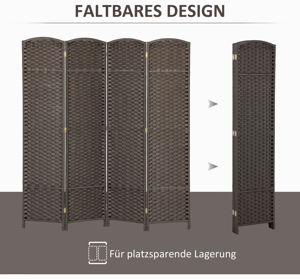 HOMCOM Διαχωριστικό χώρου 4 τεμαχίων, Πτυσσόμενο παραβάν, Τοίχος ιδιωτικότητας για σαλόνι, υπνοδωμάτιο, οικιακό γραφείο, Καφέ