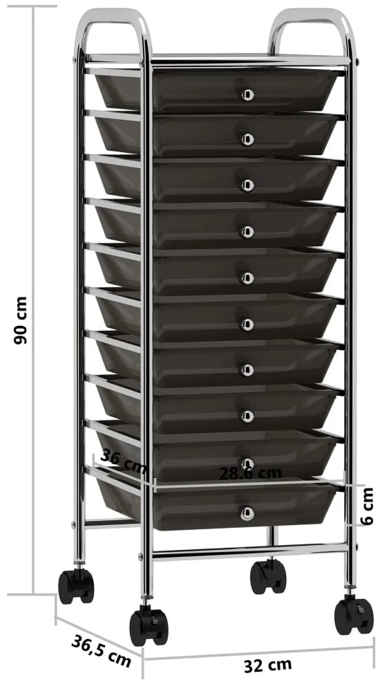 vidaXL Τρόλεϊ με 10 Συρτάρια Φορητό Μαύρο Πλαστικό