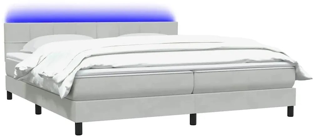 Κρεβάτι Boxspring με Στρώμα Ανοιχτό Γκρι 180x210 εκ. Βελούδινο - Γκρι