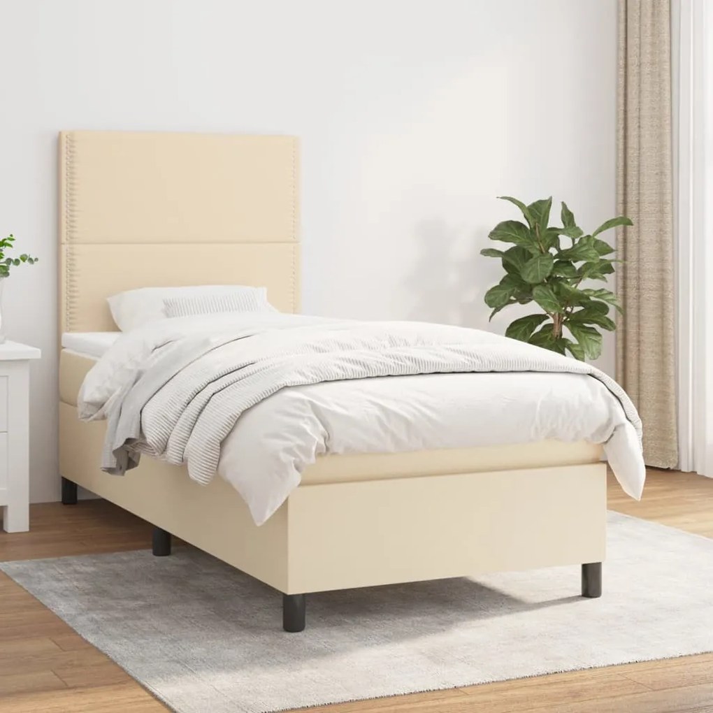 Κρεβάτι Boxspring με Στρώμα Κρεμ 100 x 200 εκ. Υφασμάτινο