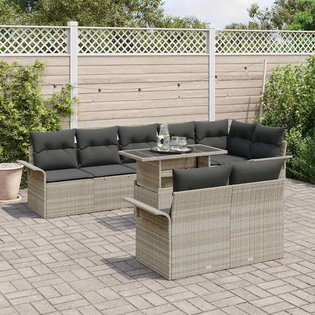 vidaXL Σετ Καναπέ Κήπου με μαξιλάρι 9 pcs Ανοιχτό γκρι Πολυ ράταν