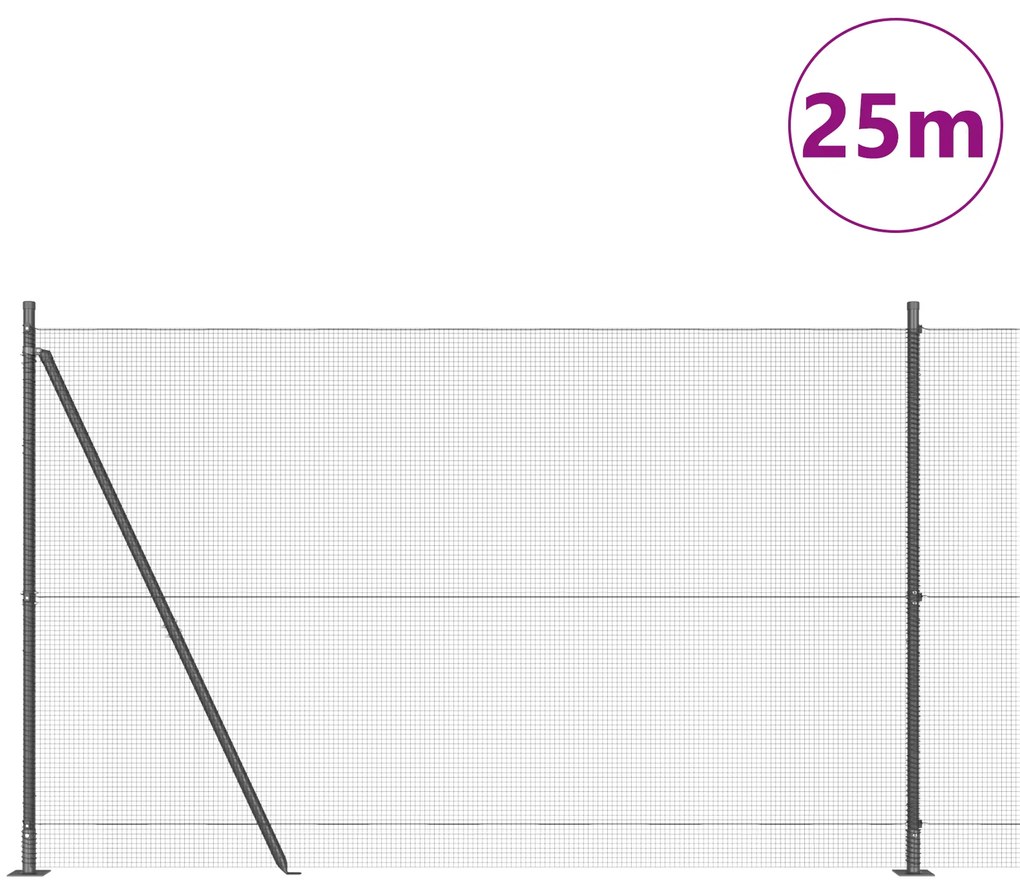 vidaXL Σετ Στυλών Φράχτη Σετ 2 Γκρι Μέταλλο, PVC 25 x 1.5 μ Ανθεκτικό