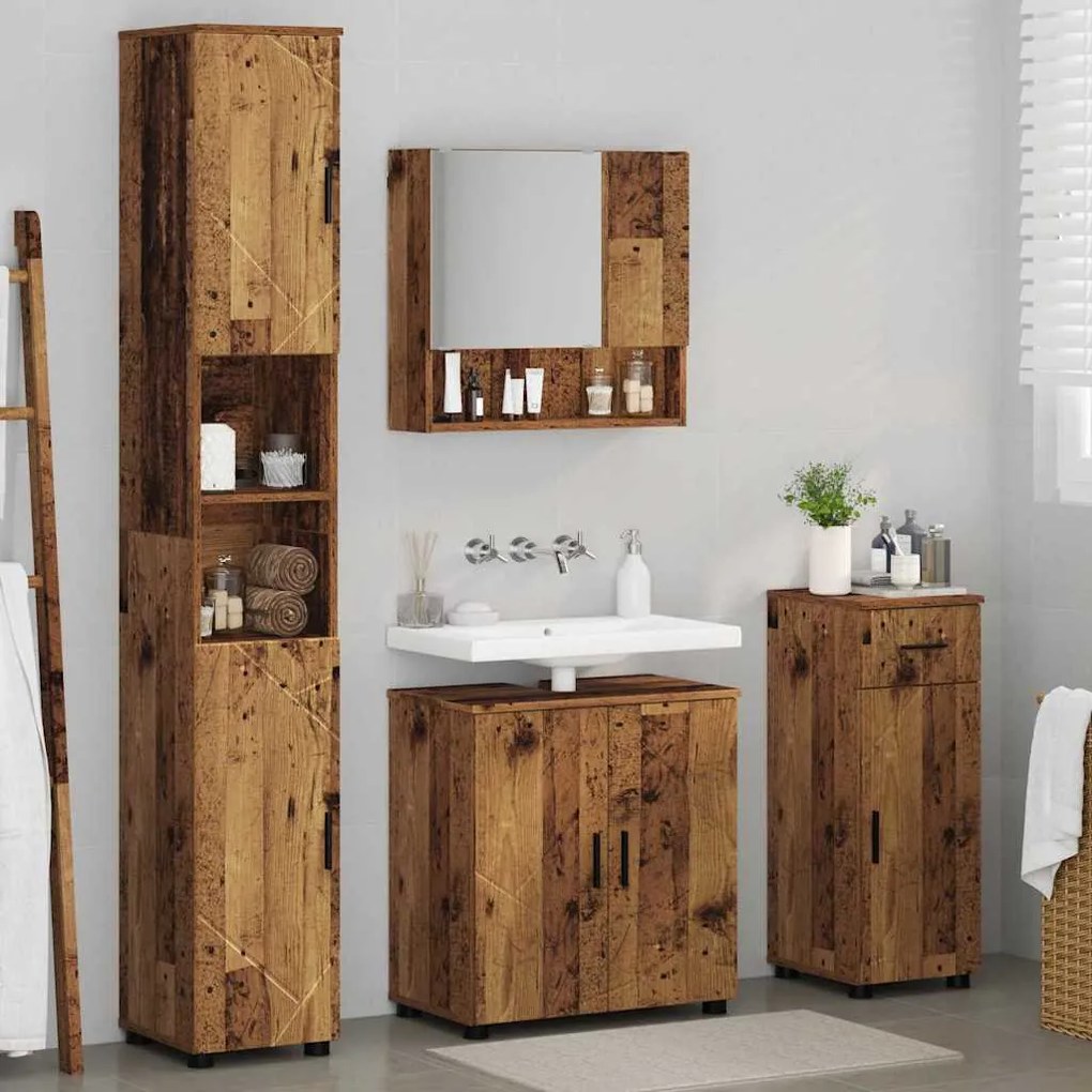 vidaXL Σετ Επίπλων Μπάνιου με πόρτα 4 pcs Παλαιό ξύλο 61 x 35 x 64 εκ.