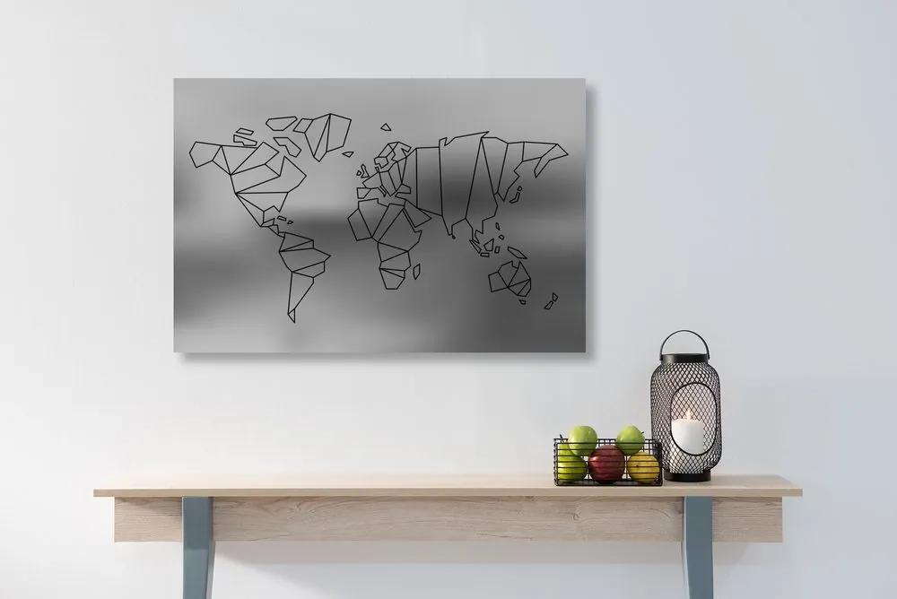Εικόνα σε στυλιζαρισμένο παγκόσμιο χάρτη από φελλό σε ασπρόμαυρο - 120x80  wooden