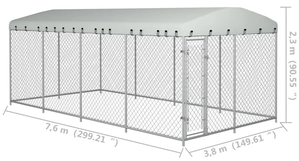 vidaXL Κλουβί Σκύλου Εξωτερικού Χώρου 7,6 x 3,8 x 2,3 μ. με Στέγαστρο