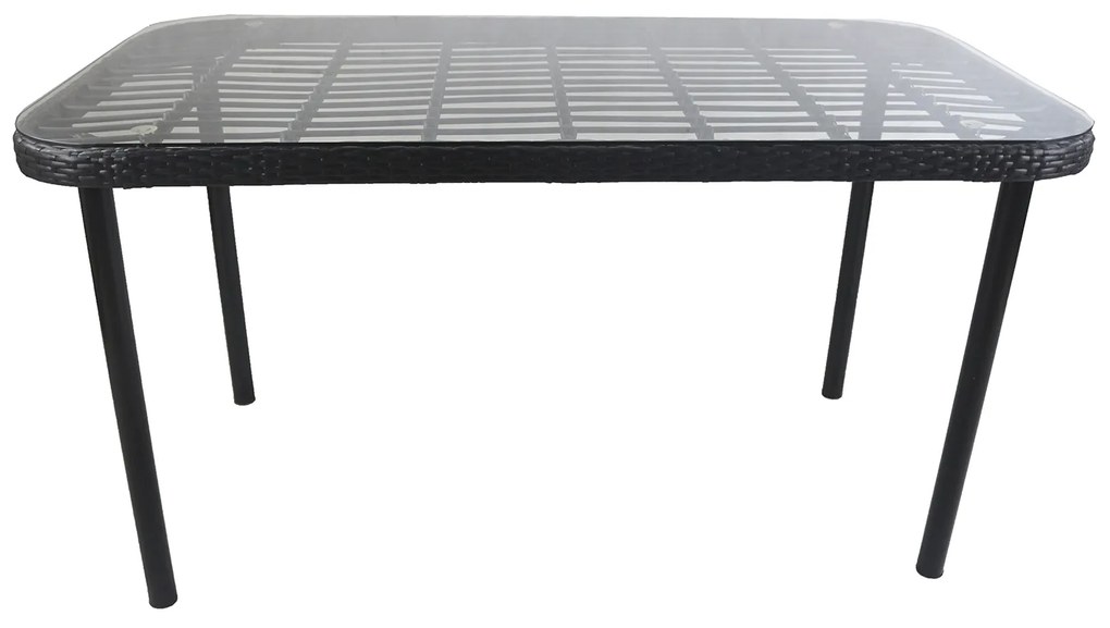 Τραπέζι Κήπου AMPLAS Μαύρο Μέταλλο/Rattan/Γυαλί 140x80x73cm - 14510034 - 14510034