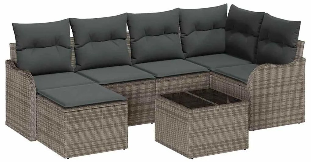 vidaXL Σετ Καναπέ Κήπου με μαξιλάρι 7 pcs Γκρι Πολυ ράταν
