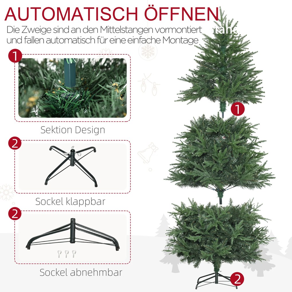 HOMCOM Χριστουγεννιάτικο Δέντρο, Τεχνητή Ελάτη, Ρεαλιστική εμφάνιση, Γρήγορη συναρμολόγηση, Πλαστικό, Πράσινο, 114 x 114 x 180cm