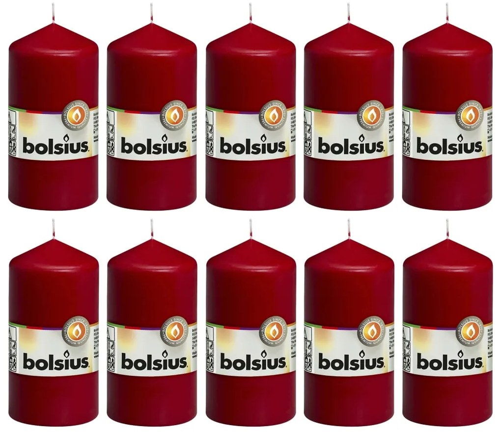 Bolsius Κεριά Κύλινδρος 10 τεμ. Μπορντό 120 x 58 χιλ.