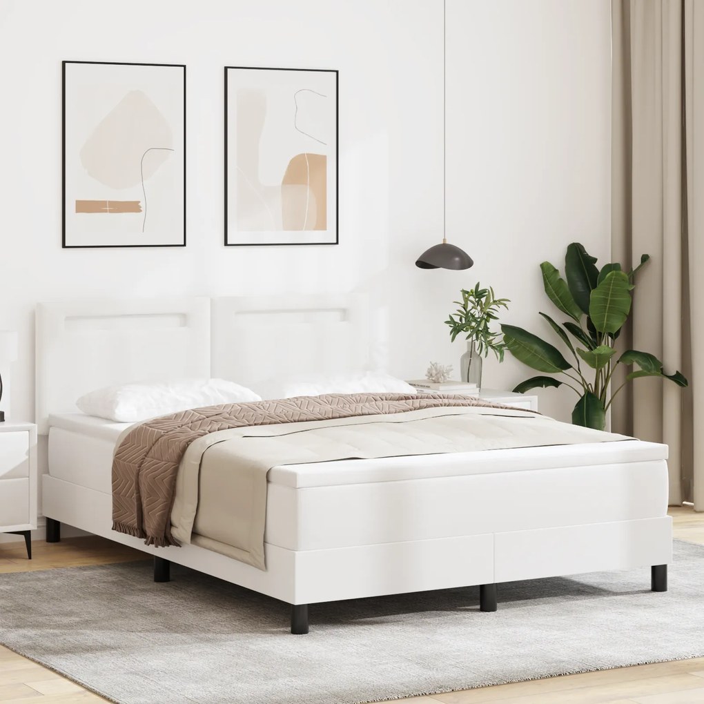 vidaXL Κρεβάτι Box Spring με στρώμα σε λευκό χρώμα, διαστάσεων 160 x 200 εκ, φτιαγμένο από τεχνητό δέρμα.