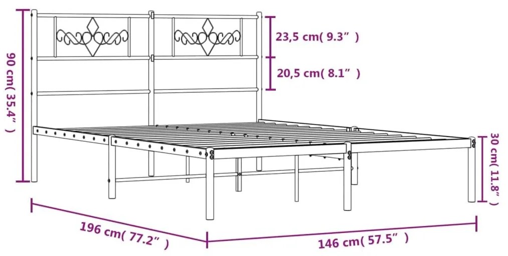 Πλαίσιο Κρεβατιού με Κεφαλάρι Λευκό 140x190 εκ. Μεταλλικό - Λευκό