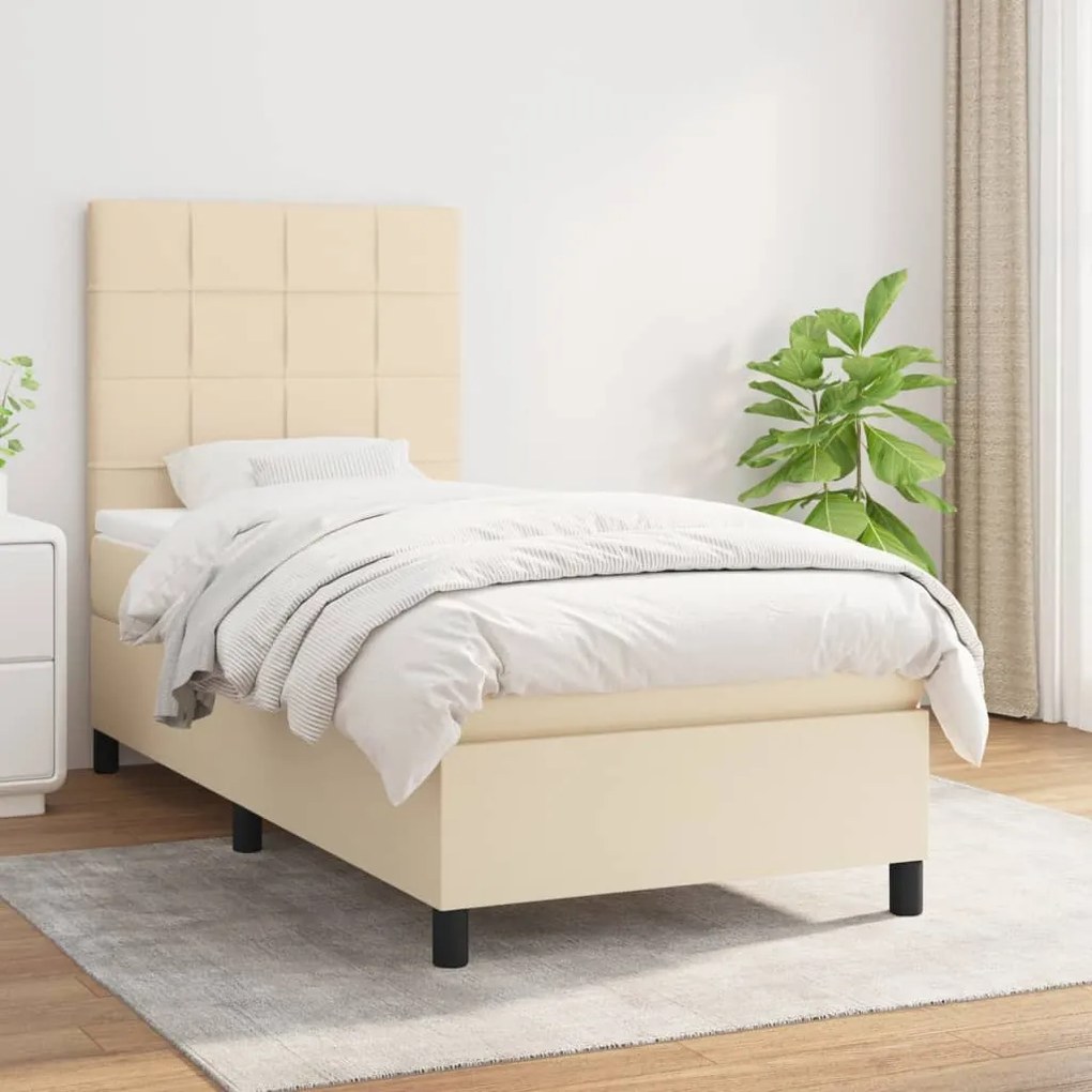 Κρεβάτι Boxspring με Στρώμα Κρεμ 90x200 εκ.Υφασμάτινο