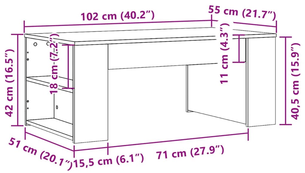 Τραπεζάκι Σαλονιού Γκρι Σκυρ. 102x55x42 εκ. Επεξεργασμένο Ξύλο - Γκρι