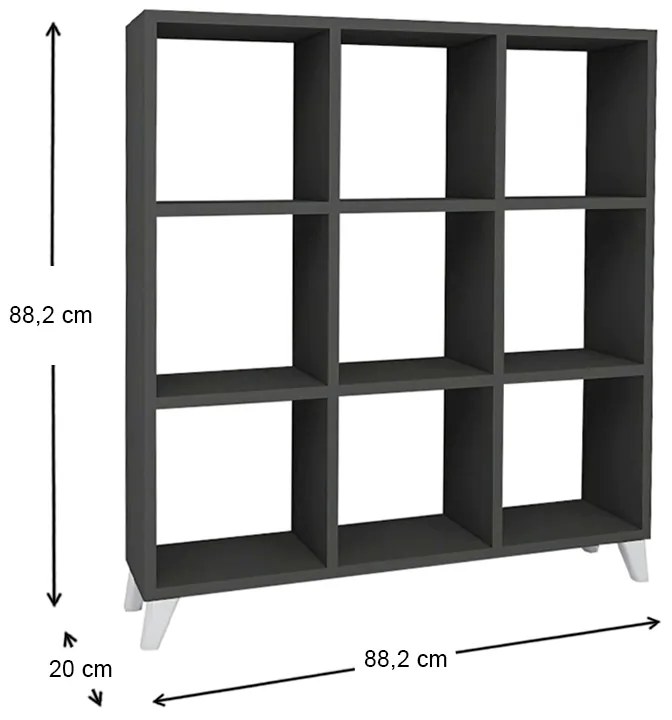 Βιβλιοθήκη μελαμίνης Saul Megapap χρώμα ανθρακί 88,2x20x88,2εκ.