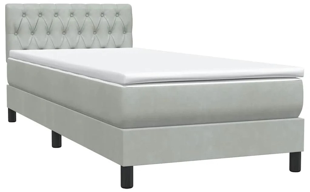 Box Spring κρεβάτι με στρώμα ανοιχτό γκρι 80x220 cm Βελούδινο - Γκρι