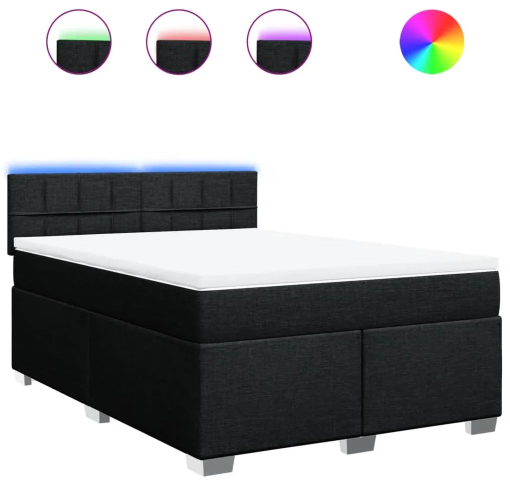 vidaXL Κρεβάτι Boxspring με Στρώμα Μαύρο 140x190 εκ. Υφασμάτινο