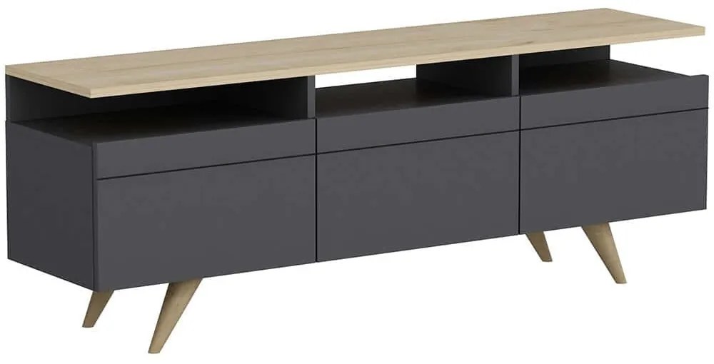Έπιπλο Tηλεόρασης Berlin 382NRC1109 150x35x52cm Anthracite-Oak