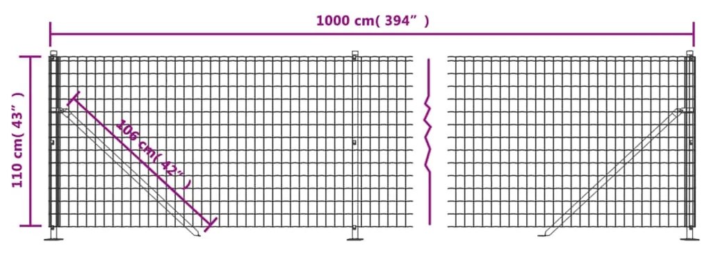 vidaXL Συρματόπλεγμα Περίφραξης Ανθρακί 1,1x10 μ. με Βάσεις Φλάντζα