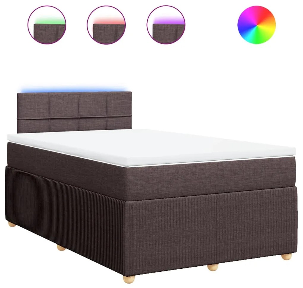 vidaXL Κρεβάτι Boxspring με Στρώμα Σκούρο Καφέ 120x190 εκ Υφασμάτινο