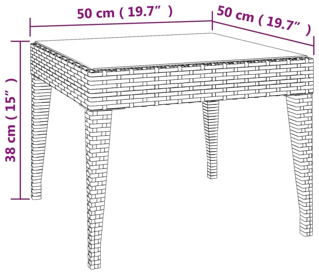 vidaXL Βοηθητικό Τραπεζάκι Μαύρο 50x50x38 εκ Συνθ. Ρατάν/ Ψημένο Γυαλί