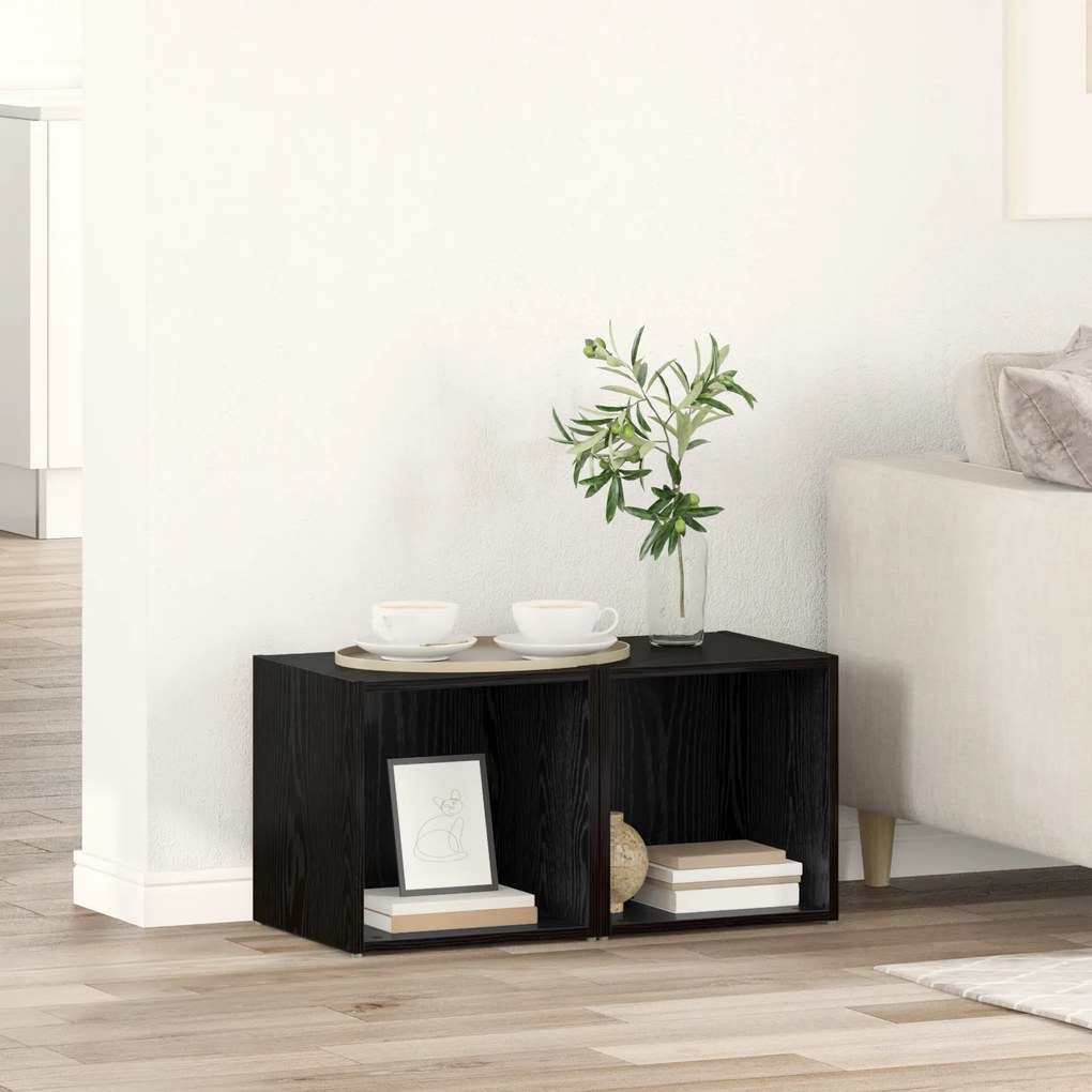vidaXL Ντουλάπι TV 2 pcs Μαύρο 37 x 35 x 37 εκ Επεξεργασμένο ξύλο