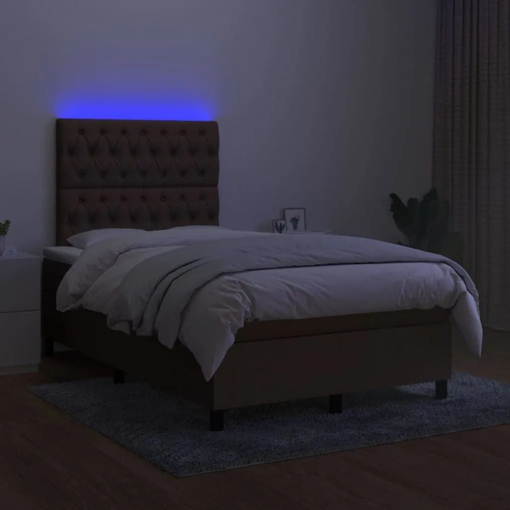 Κρεβάτι Boxspring με Στρώμα &amp; LED Σκ.Καφέ 120x200 εκ Υφασμάτινο - Καφέ